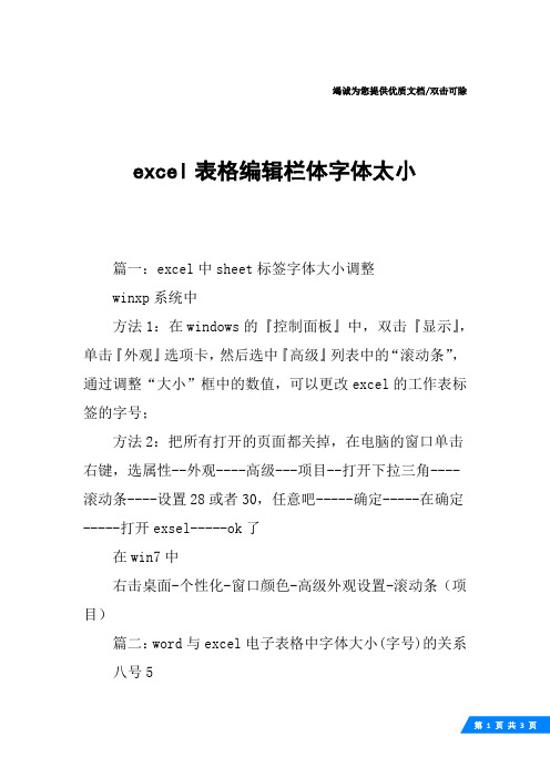 excel表格编辑栏体字体太小