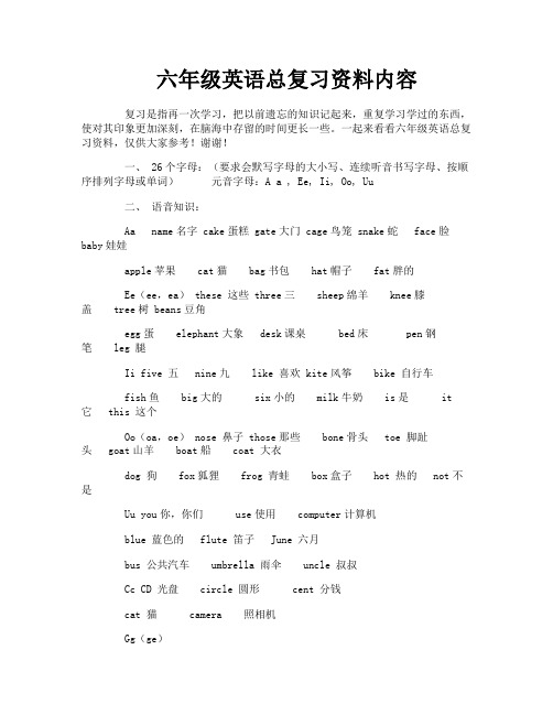 六年级英语总复习资料内容