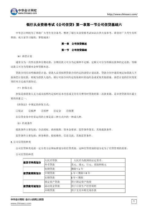 银行从业资格考试《公司信贷》第一章第一节公司信贷基础六