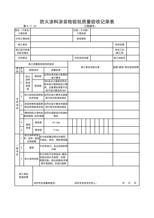 防火涂料涂装检验批质量验收记录表