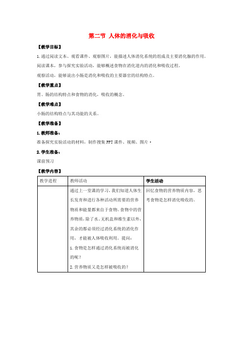 《人体的消化与吸收》word教案 (公开课获奖)2022年苏教版 (2)