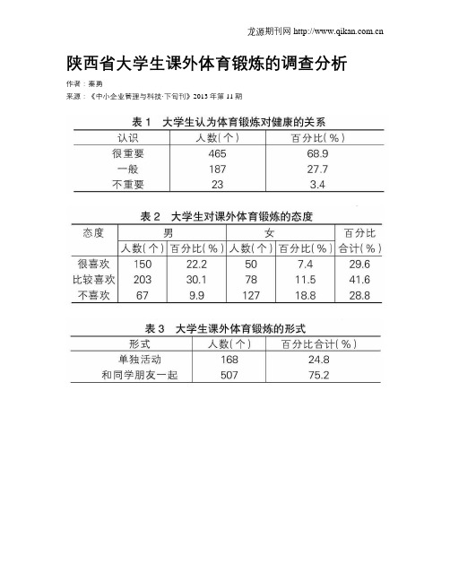 陕西省大学生课外体育锻炼的调查分析