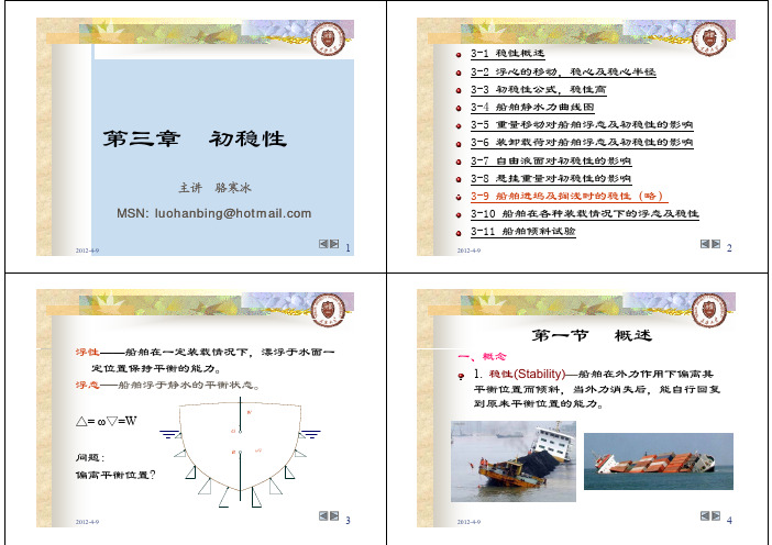 天津大学船舶静力学第三章 初稳性