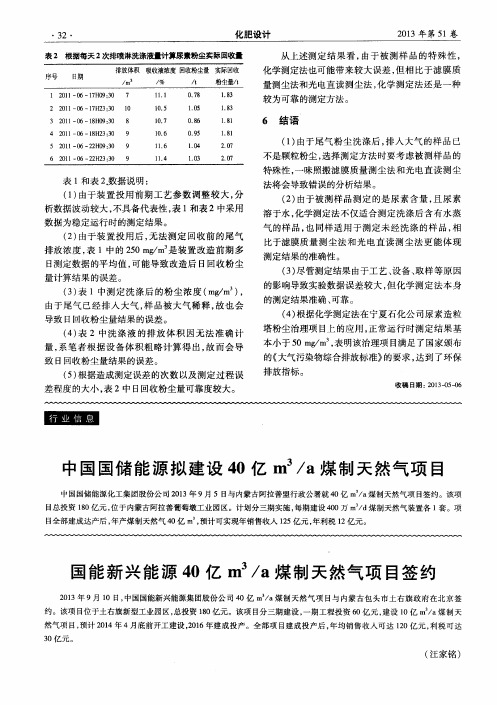 中国国储能源拟建设40亿m^3／a煤制天然气项目