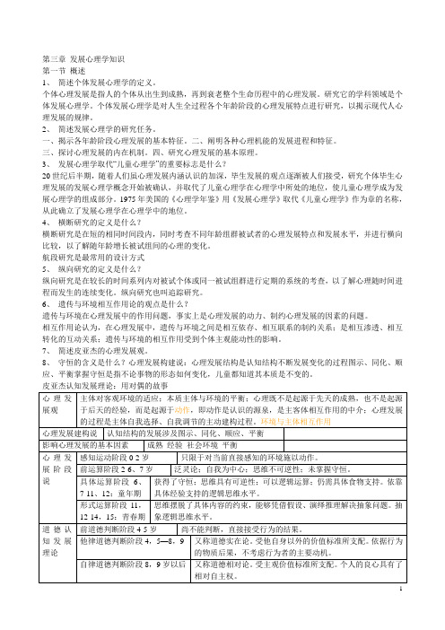 心理咨询师 第三章 发展心理学知识 表格问答题