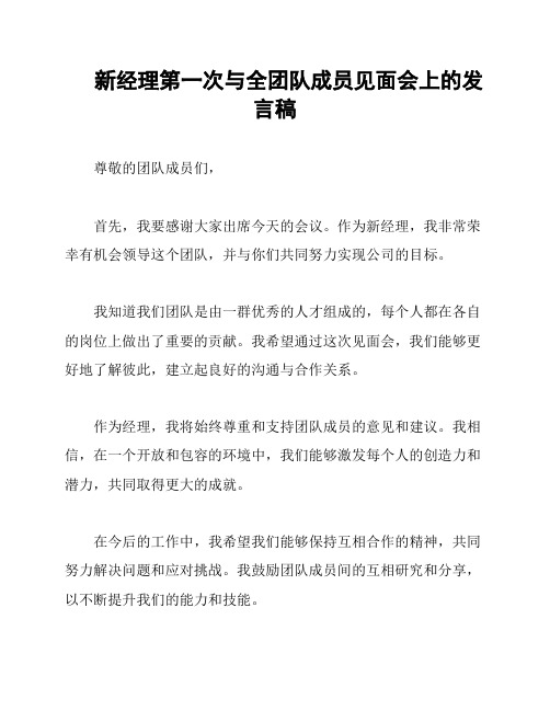 新经理第一次与全团队成员见面会上的发言稿