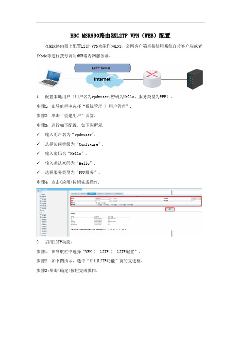 H3C MSR830路由器L2TP VPN(WEB)配置