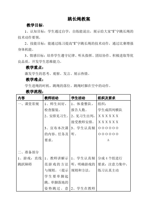 体育与健康人教版五年级-跳长绳教案 