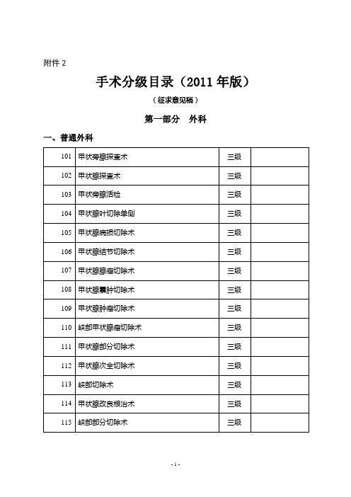 卫生部手术分级分类目录(2011年版)