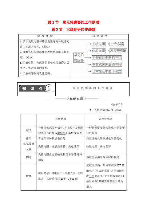 高中物理第5章传感器及其应用第2节常见传感器的工作原理+第3节大显身手的传感器教师用书鲁科版选修3_2word