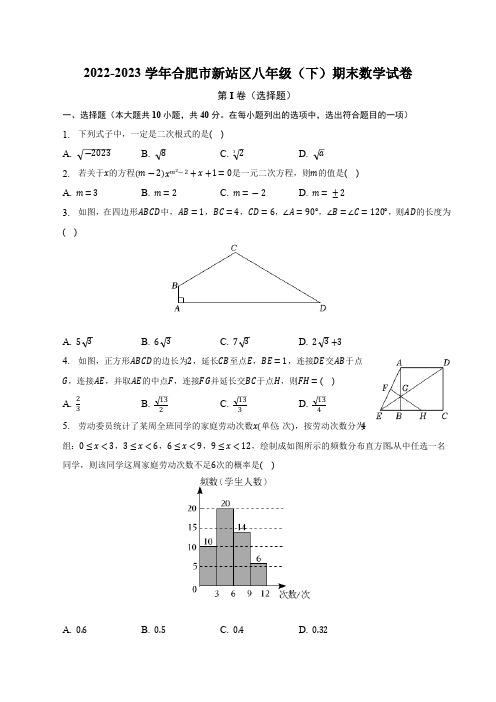 2022-2023学年安徽省合肥市新站区八年级(下)期末数学试卷(含解析)