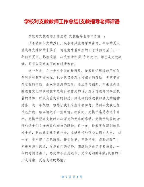 学校对支教教师工作总结-支教指导老师评语