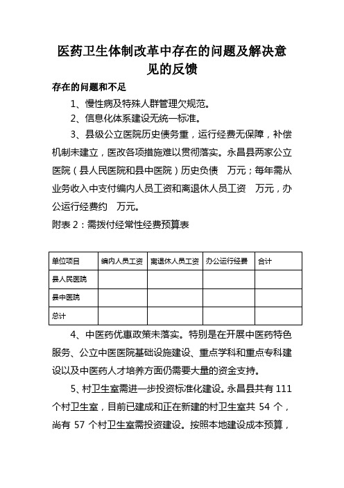 医药卫生体制改革中存在的问题及解决意见的反馈