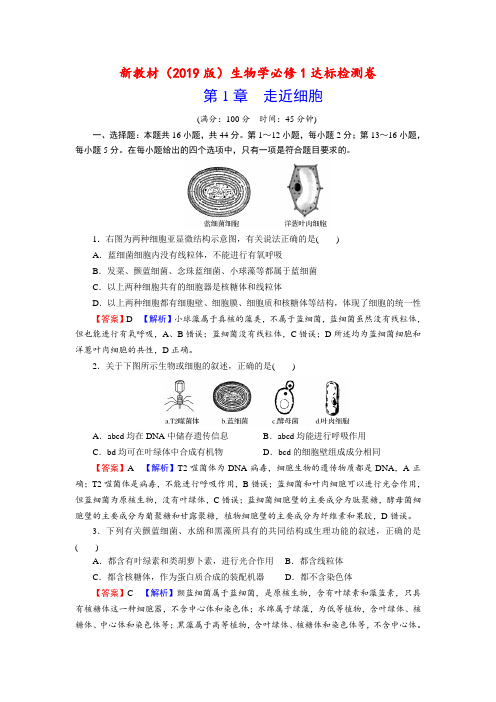 新教材(2019版)生物学必修1达标检测卷1 走近细胞