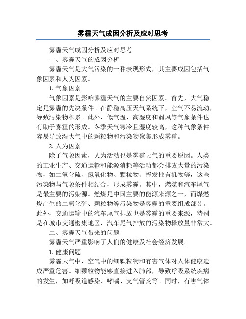 雾霾天气成因分析及应对思考