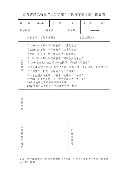 省级三好生、优秀干部申请