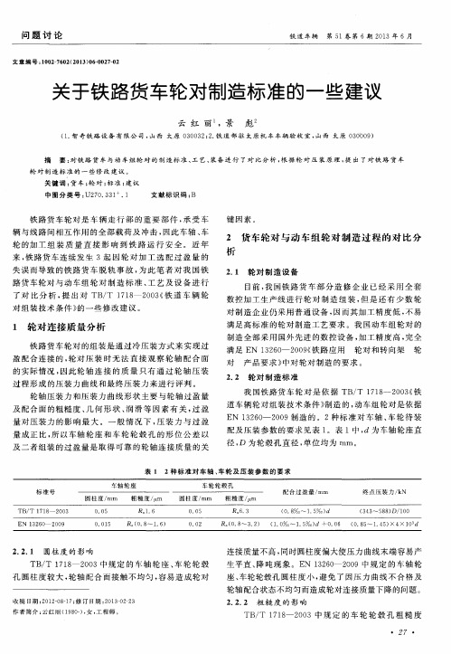 关于铁路货车轮对制造标准的一些建议