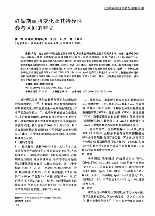 妊娠期血脂变化及其特异性参考区间的建立