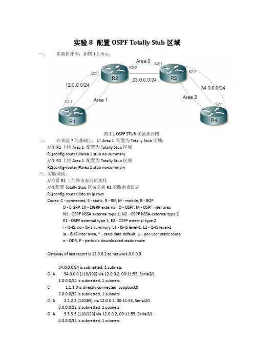 实验8 配置OSPF Totally Stub区域