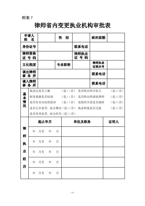 律师调转工作机构换发执照申请表