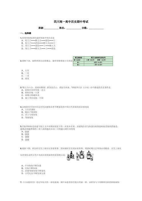 四川高一高中历史期中考试带答案解析
