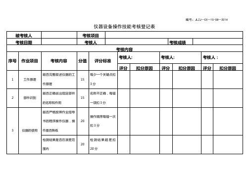 仪器操作技能考核记录表