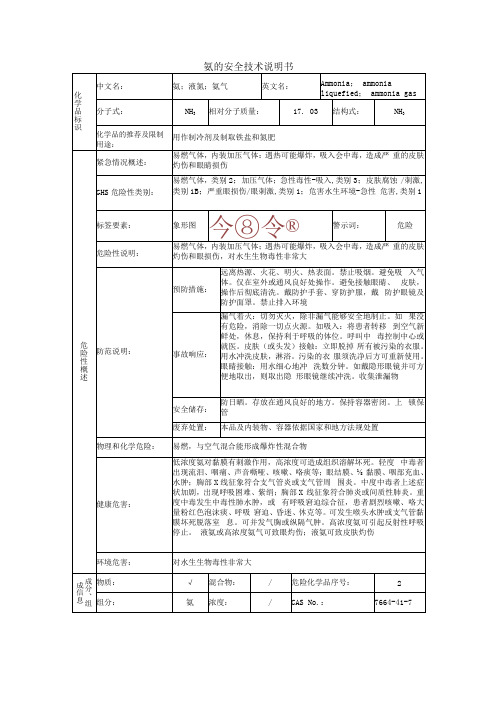 氨的安全技术说明书