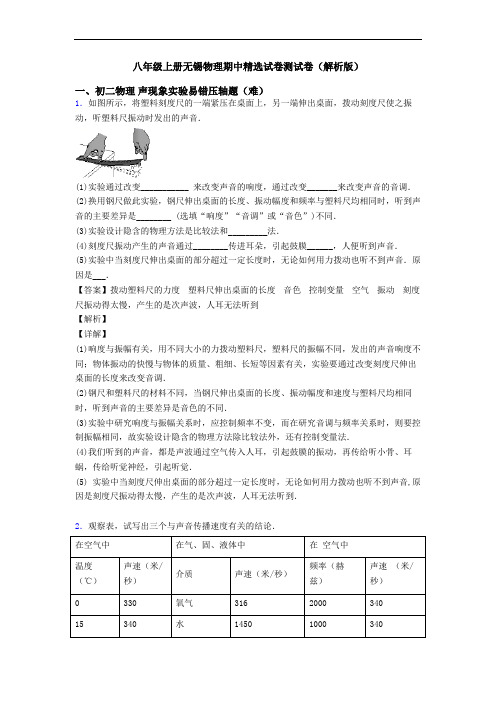 八年级上册无锡物理期中精选试卷测试卷(解析版)