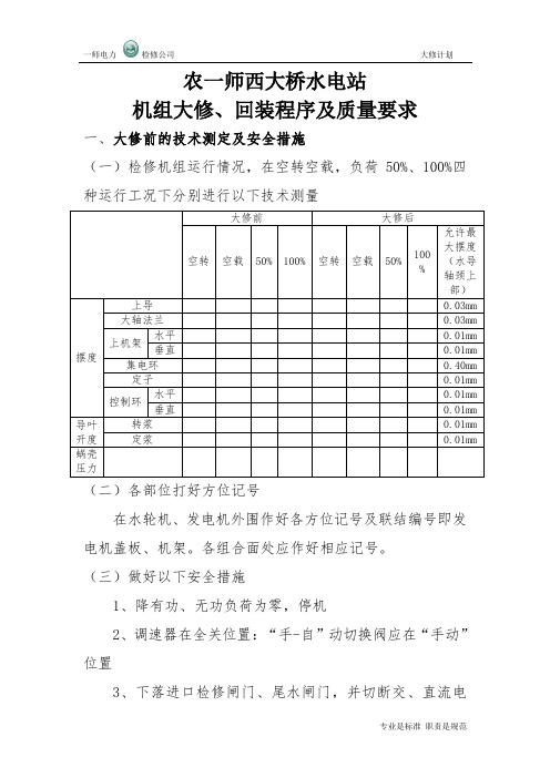 水电站机组大修、回装程序及质量要求水电厂大修计划汇编