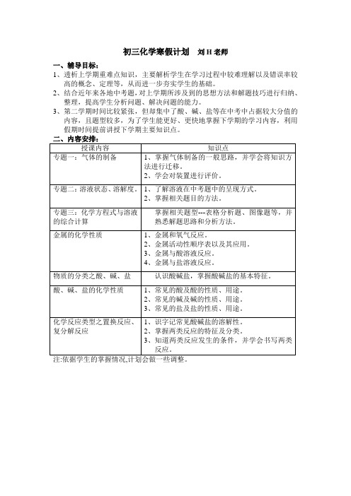 黄浦中考补习化学 新王牌培训机构寒假教学计划 刘H老师