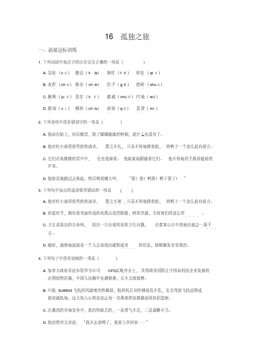 2020部编版语文九年级上册16《孤独之旅》课时练习试题及答案