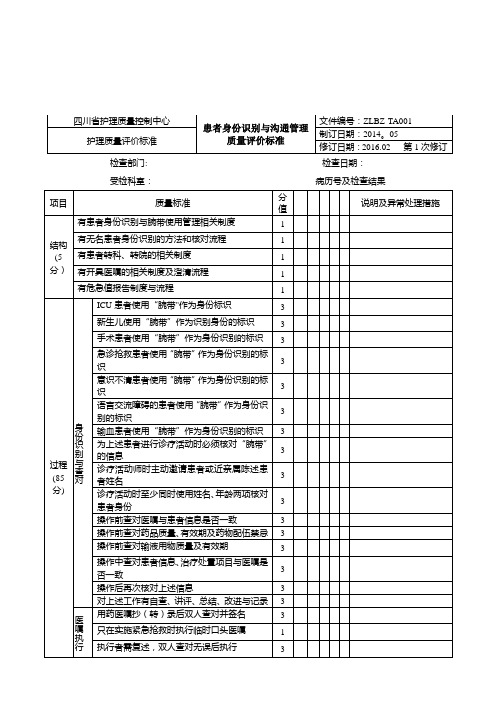 四川省护理质量管理评价标准