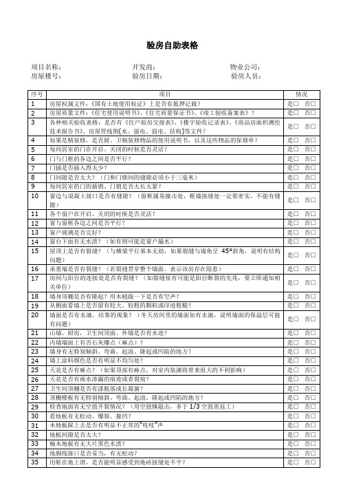 (完整word版)自助验房表格(精装)(word文档良心出品)