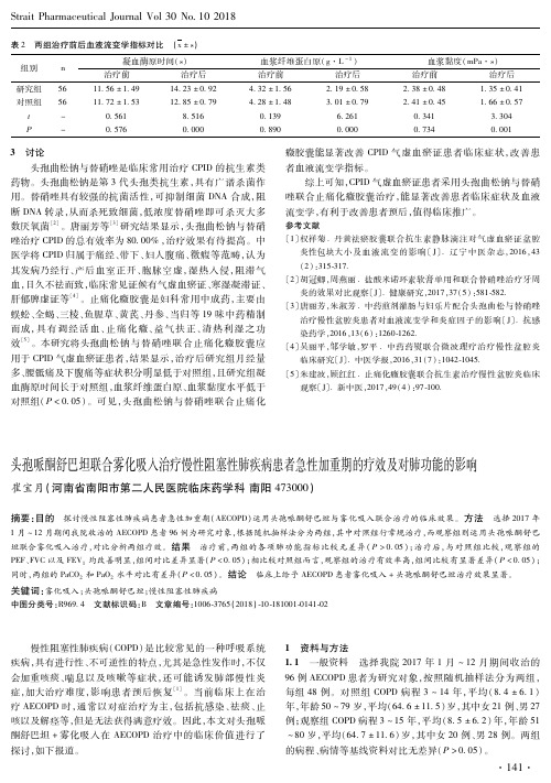 头孢哌酮舒巴坦联合雾化吸入治疗慢性阻塞性肺疾病患者急性加重期的疗效及对肺功能的影响