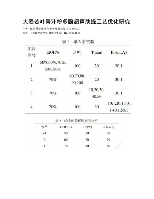 大麦若叶青汁粉多酚超声助提工艺优化研究