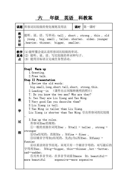 教案设计1---形容词比较级的变化规则及用法