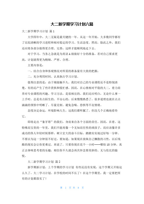 大二新学期学习计划六篇