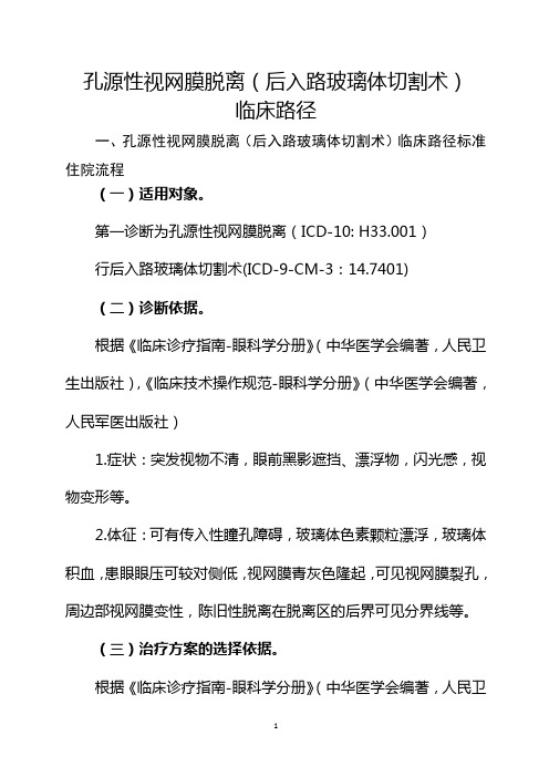 孔源性视网膜脱离(后入路玻璃体切割术)临床路径【2020版】