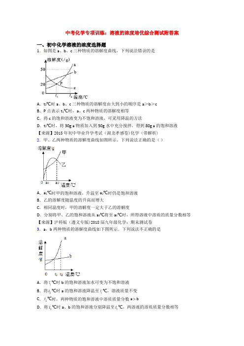 中考化学专项训练：溶液的浓度培优综合测试附答案