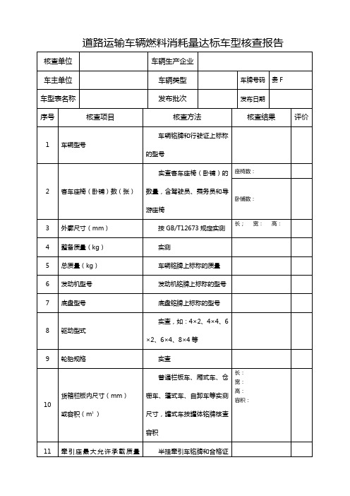 车辆燃料消耗量达标核查报告表