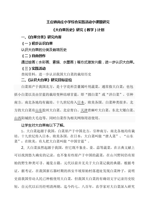 大白菜历史研究(教学)计划