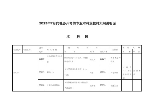 2013年7月向社会开考的专业本科段教材大纲说明面