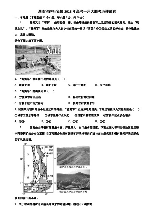 湖南省达标名校2018年高考一月大联考地理试卷含解析