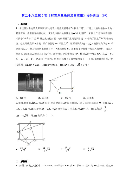 人教版初中数学第二十八章第2节《解直角三角形及其应用》提升训练 (19)(含答案解析)