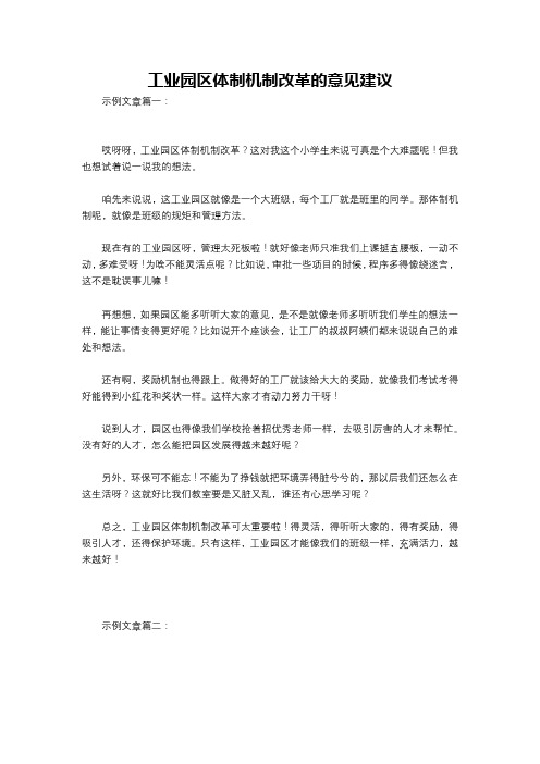 工业园区体制机制改革的意见建议