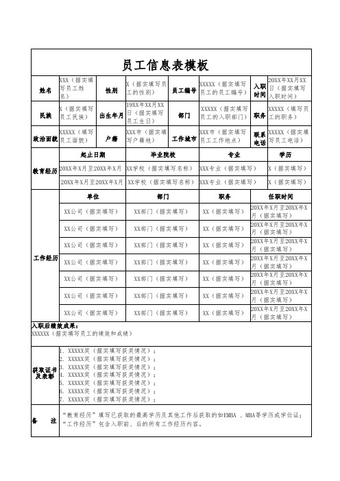 员工信息表模板