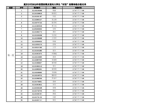 重庆分行2012年校园招聘体检分组名单