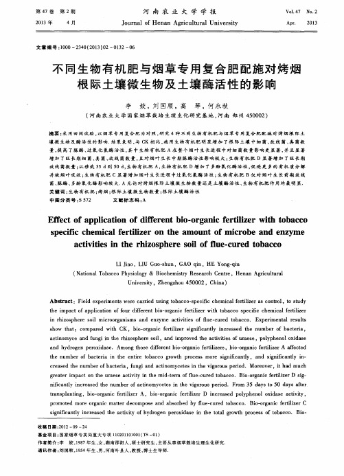 不同生物有机肥与烟草专用复合肥配施对烤烟根际土壤微生物及土壤酶活性的影响