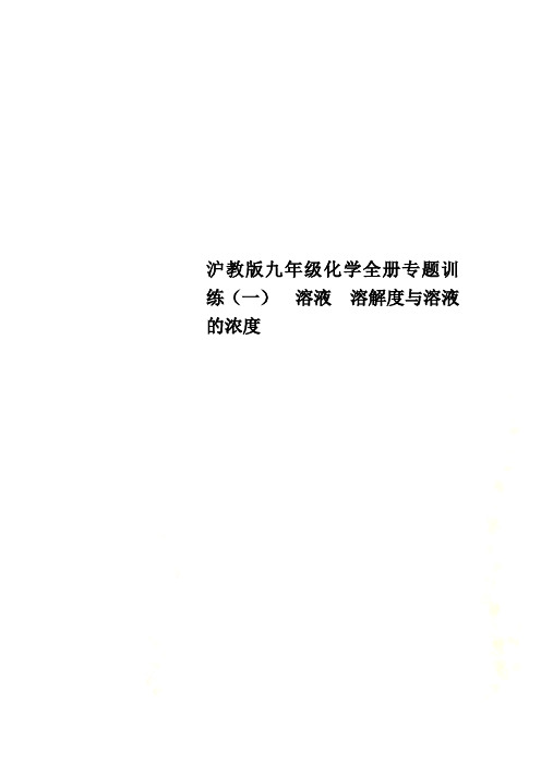 沪教版九年级化学全册专题训练(一)  溶液  溶解度与溶液的浓度