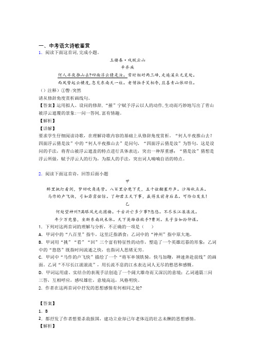 2020-2021中考语文专题《诗歌鉴赏》综合检测试卷含详细答案